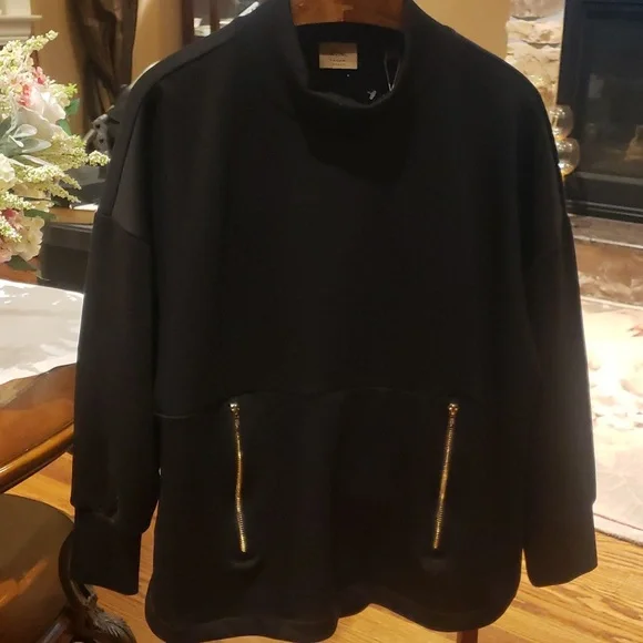 Nwt Elie Tahari 1x Black Pullover with Zipper Accents - Picture 3 of 9